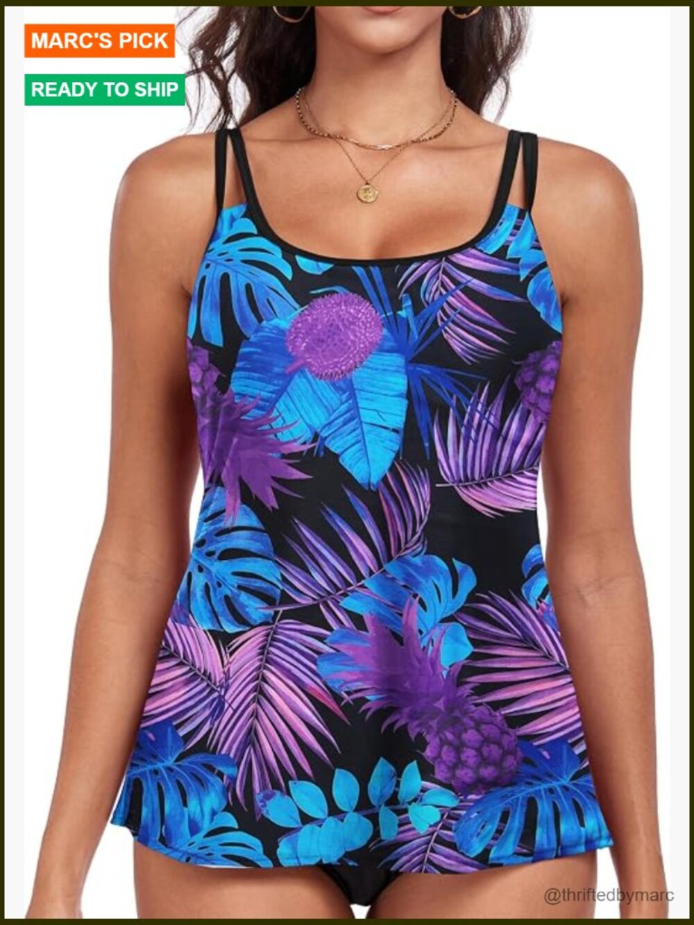 Flowy Tankini Top Only - Modest Loose Fit Plus Size Swimsuit Swim Top No Bottom